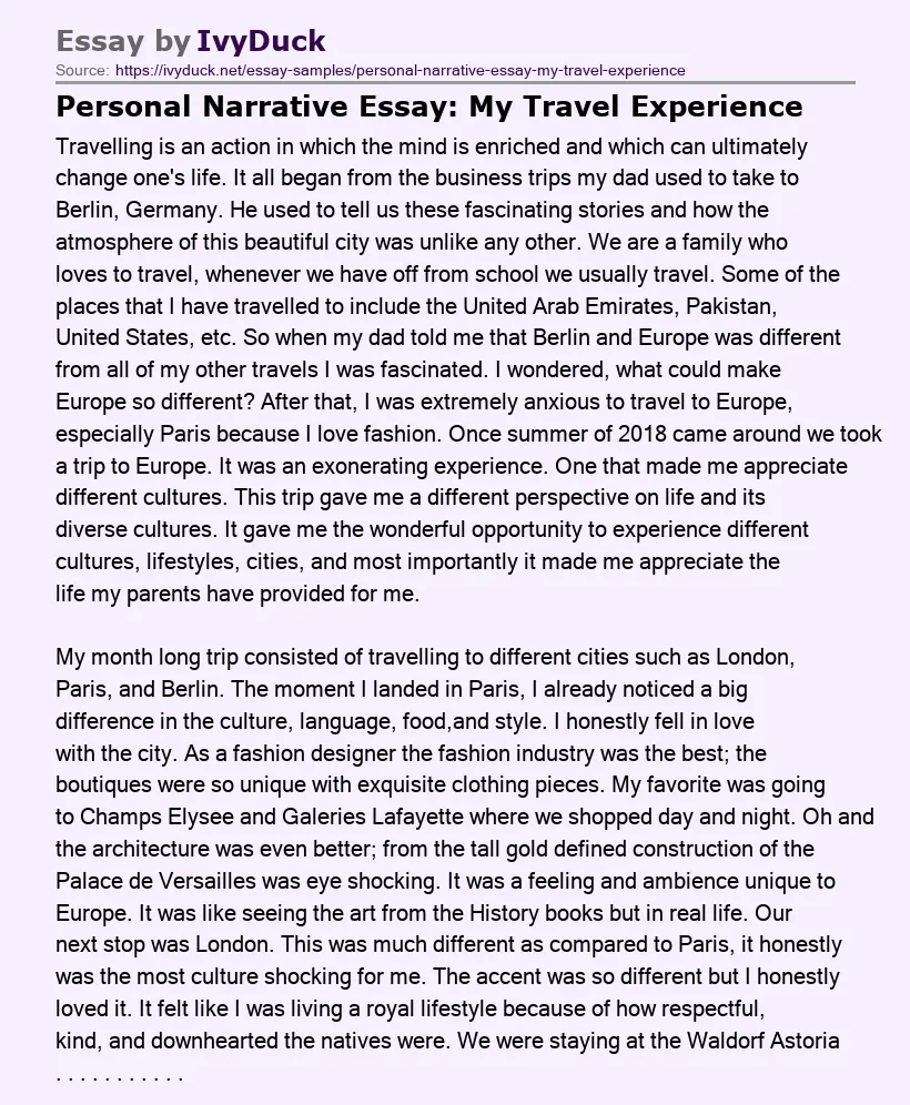 short narrative essay about travel experience